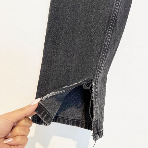 H&M Vintage High Rise Straight Leg Distressed Jeans Split Hem Faded Black Size 8 - Picture 4 of 7